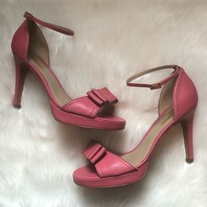 LENNY E CIA Pink Leather Bow Heeled Sandals/Heels